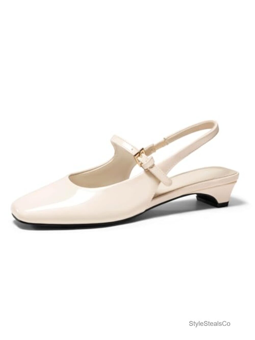 Womens Mary Jane Chunky Low Heels Slingback Ballet Flats Square Toe Wedding
